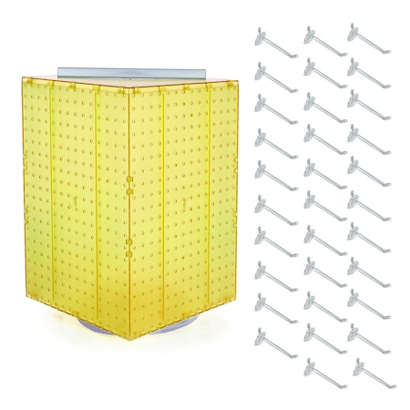 Azar Displays Four-Sided Revolving 14''W x 20''H Pegboard Counter Display w/ 32 4'' Hooks 701414-YEL-4C32